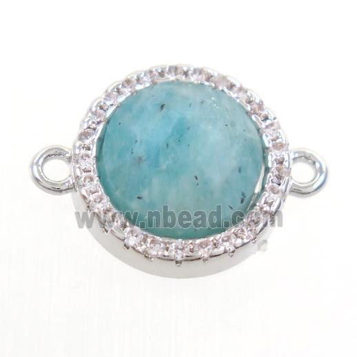 Amazonite connector paved zircon, circle, platinum plated