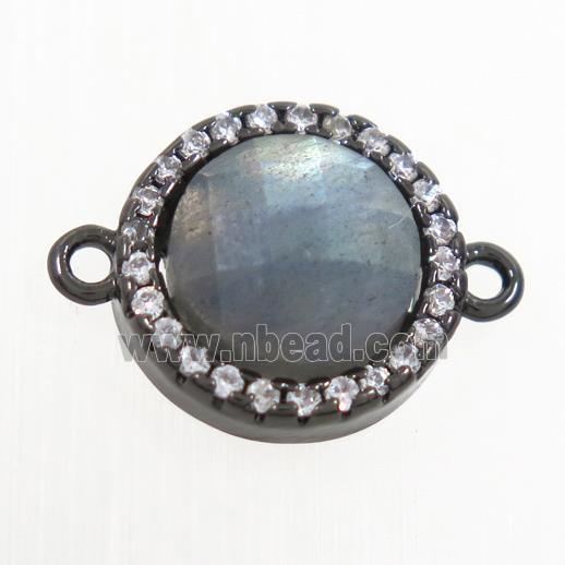 Labradorite connector paved zircon, circle, black plated