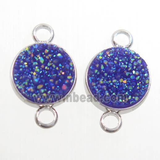 lavender Druzy Resin connector, circle, platinum plated