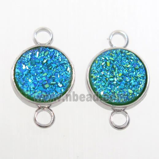 aqua Druzy Resin connector, circle, platinum plated