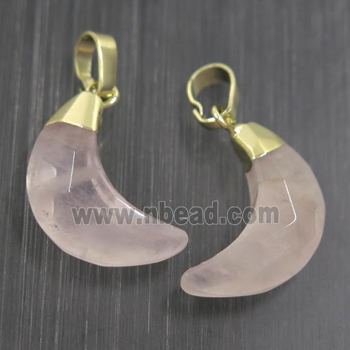 Rose Quartz crescent pendant, pink, faceted moon, gold plated