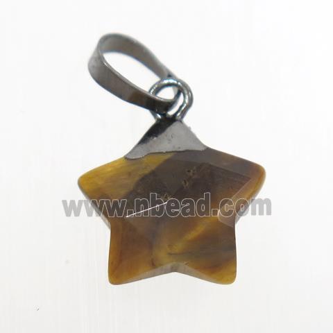 tiger eye stone star pendant, black plated