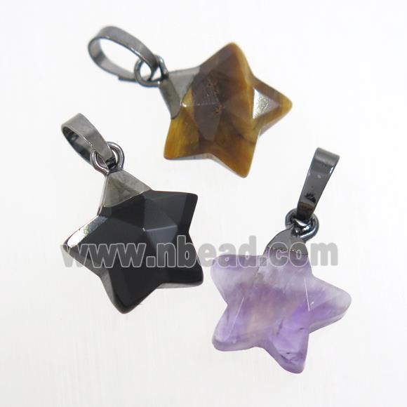 mix gemstone star pendant, black plated