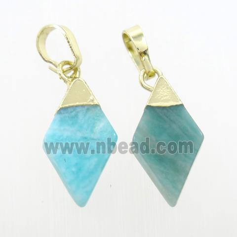 green Amazonite rhombic pendant, gold plated