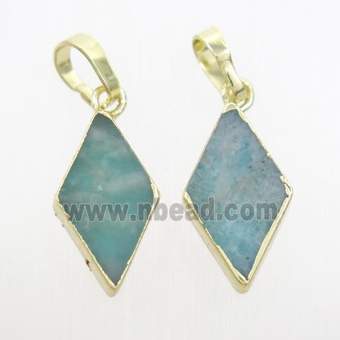 green Amazonite rhombic pendant, gold plated