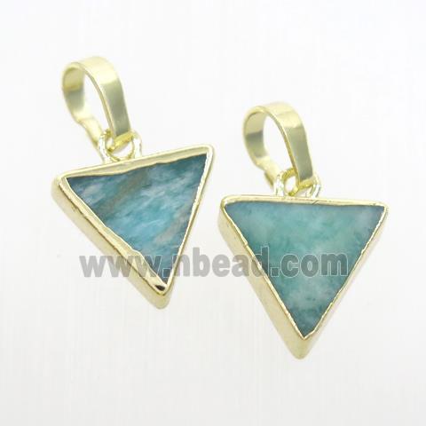 green Amazonite triangle pendant, gold plated