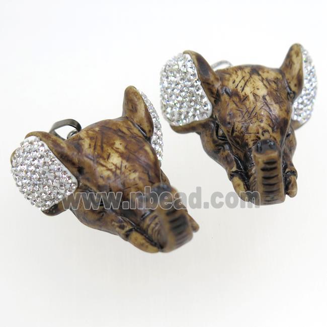 resin elephant pendant paved rhinestone