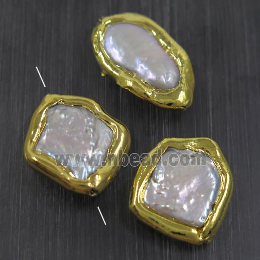 white baroque style Pearl beads, freeform, gold plated