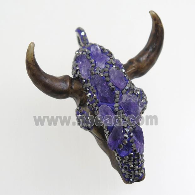 resin bullhead pave rhinestone, amethyst