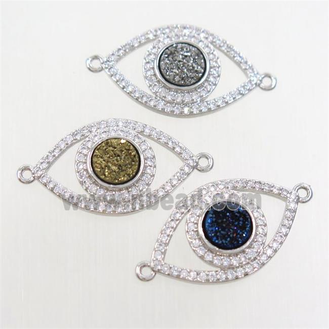 mix color druzy quartz eye connector paved zircon, platinum plated