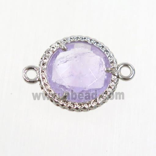 purple Amethyst circle connector, platinum plated