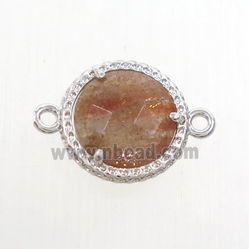 orange MoonStone circle connector, platinum plated