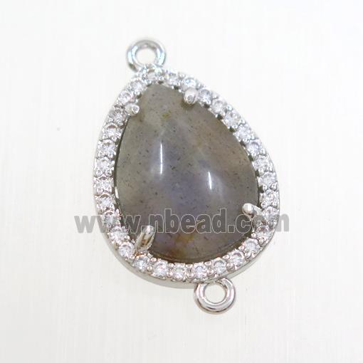 Labradorite teardrop connector pave zircon, platinum plated