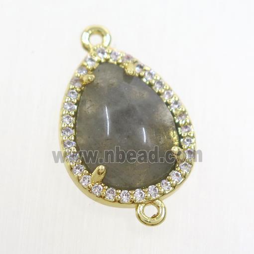 Labradorite teardrop connector pave zircon, gold plated