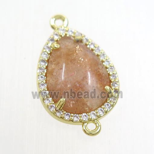 golden Strawberry Quartz teardrop connector pave zircon, gold plated