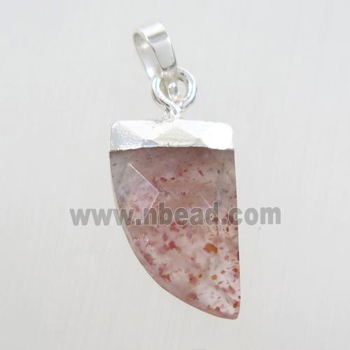 Strawberry Quartz horn pendant, silver plated