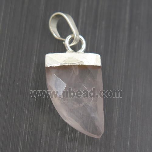 faceted Rose Quartz horn pendant, silver plated