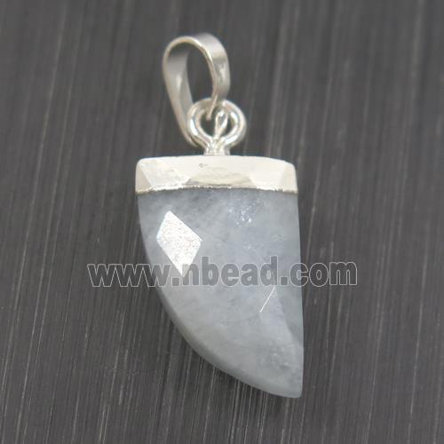 Aquamarine horn pendant, silver plated