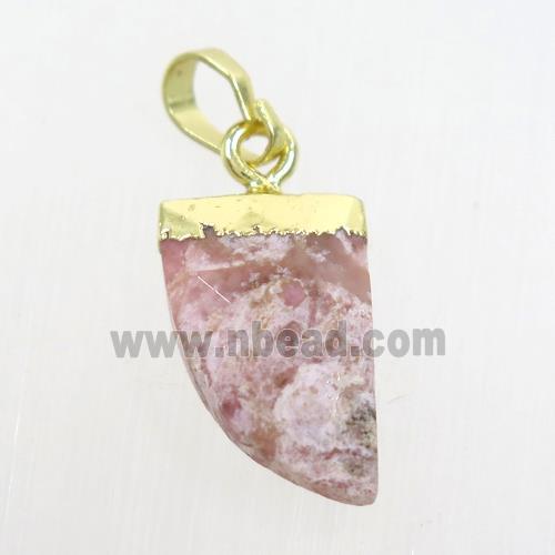 Rhodonite horn pendant, gold plated