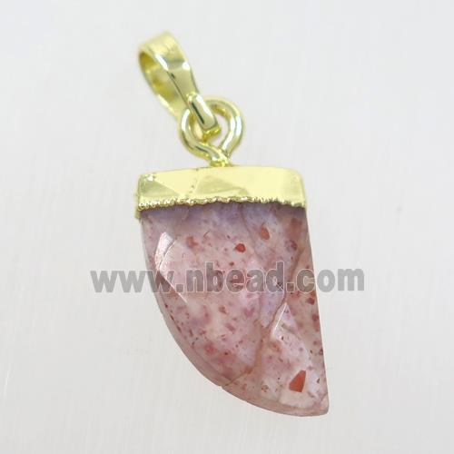 Strawberry Quartz horn pendant, gold plated