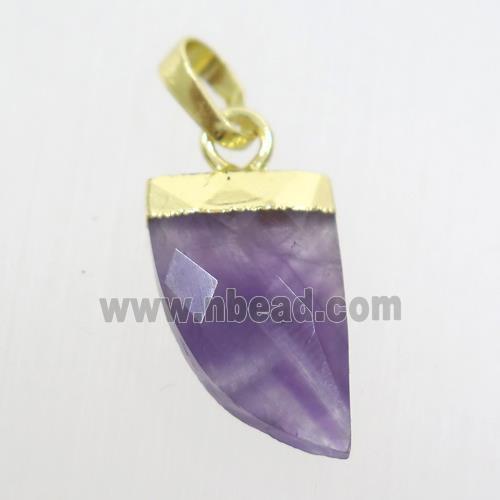 purple Amethyst horn pendant, gold plated