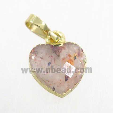 Strawberry Quartz heart pendant, gold pendant