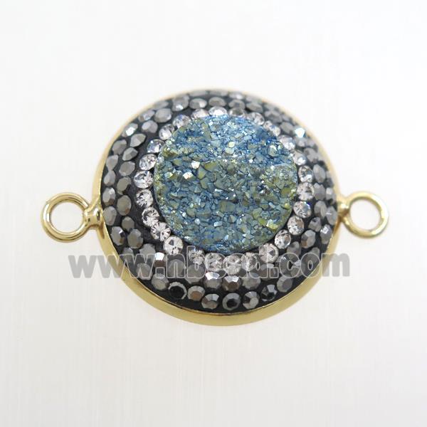 green druzy quartz circle connector pave rhinestone, gold plated