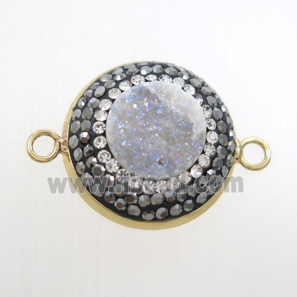 white ab-color druzy quartz circle connector pave rhinestone, gold plated