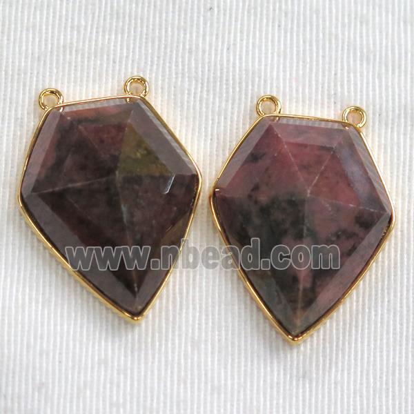 Rhodonite arrowhead pendants, gold plated