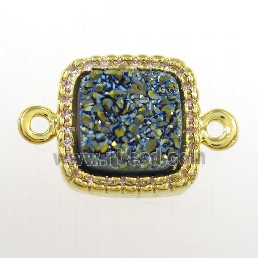 green druzy quartz square connector pave zircon, gold plated