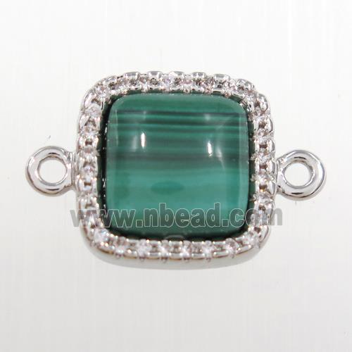 green malachite square connector pave zircon, platinum plated