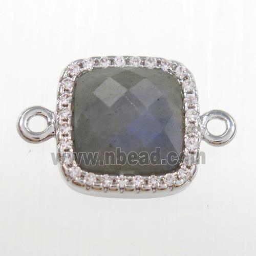 Labradorite square connector pave zircon, platinum plated