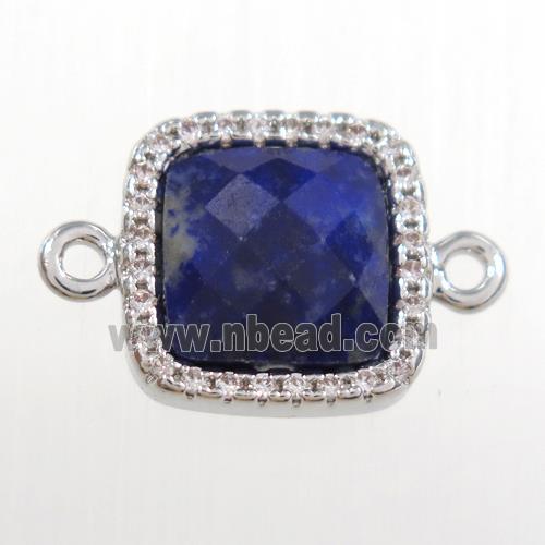 blue Lapis square connector pave zircon, platinum plated