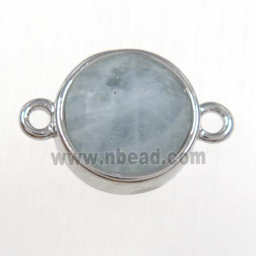 lt.blue Aquamarine circle connector, platinum plated