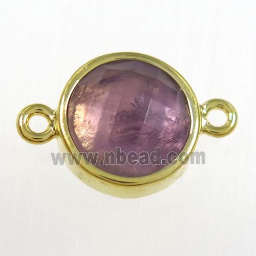 purple Amethyst circle connector, gold plated