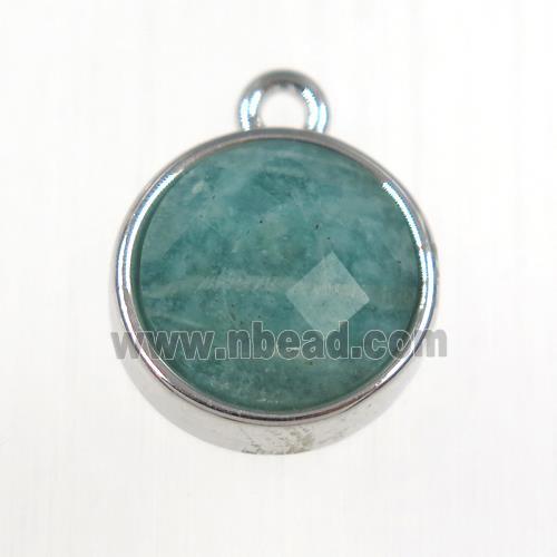 green Amazonite circle pendant, platinum plated