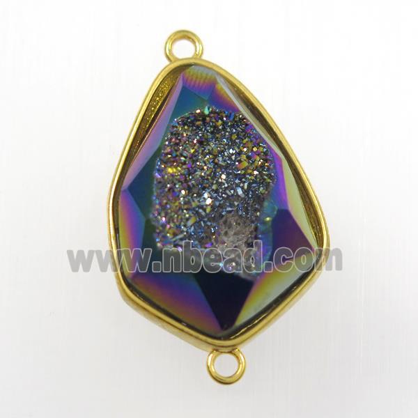 rainbow druzy agate connector, teardrop, gold plated