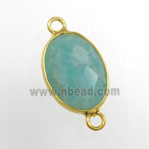 green Amazonite connector, oval, gold plated