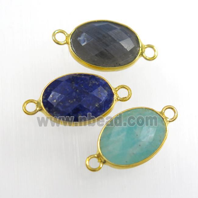 mixed gemstone connector, oval, gold plated