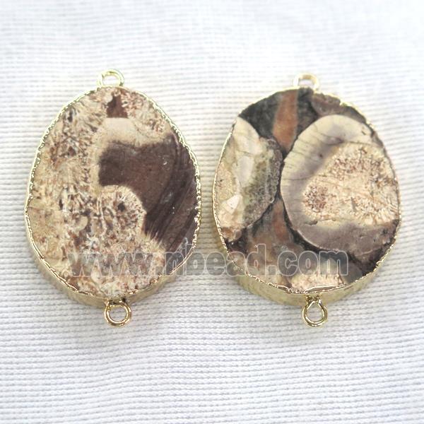 Ocean Jasper connector, freeform, gold plated