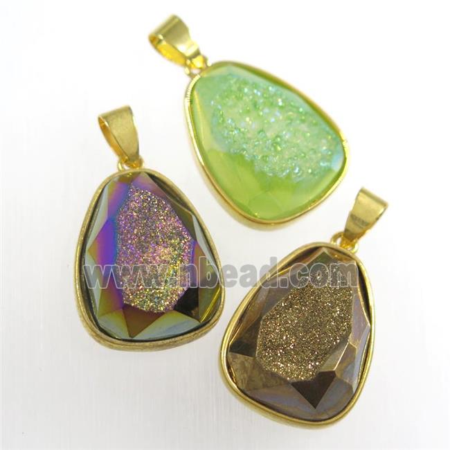 mixed color Druzy Agate teardrop pendant