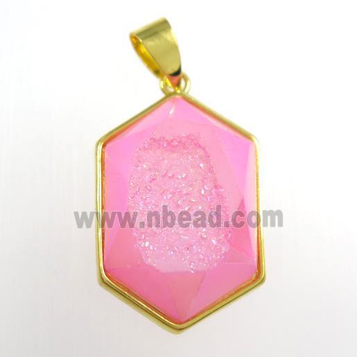 pink Druzy Agate polygon pendant