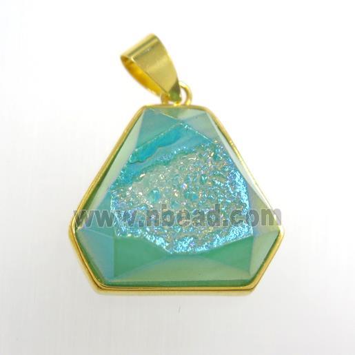 peacock green Druzy Agate triangle pendant