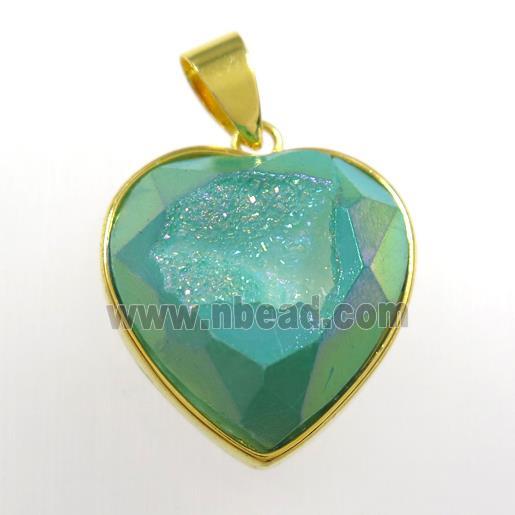 peacock green Druzy Agate heart pendant