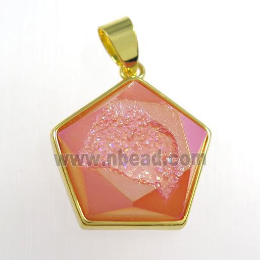 red Druzy Agate polygon pendant