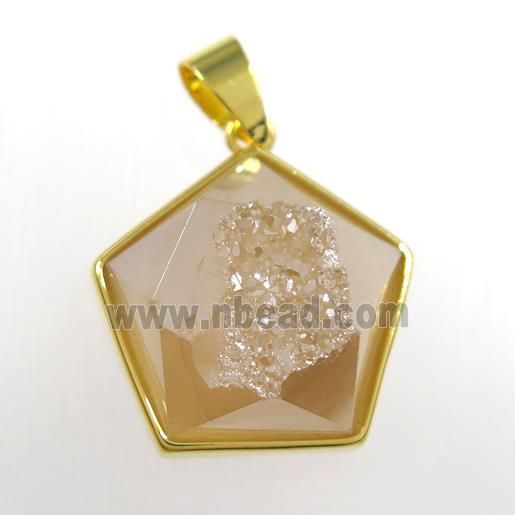 goldChampagne Druzy Agate polygon pendant