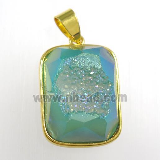 peacock green Druzy Agate rectangle pendant