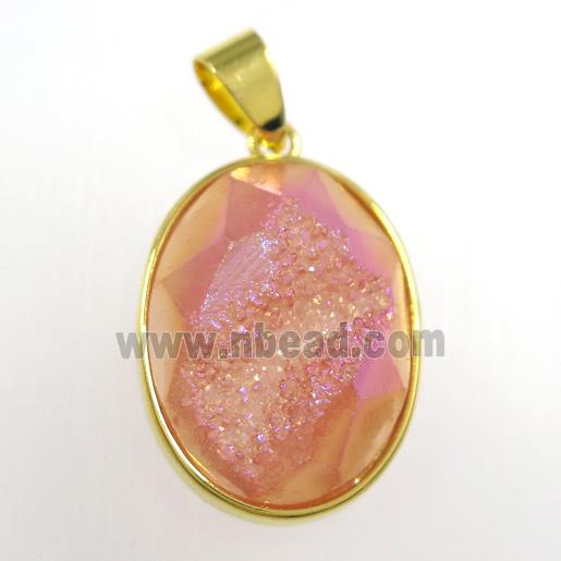 ornage Druzy Agate oval pendant