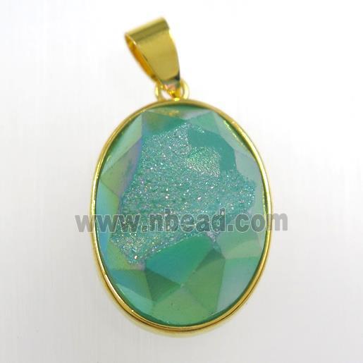 peacock green Druzy Agate oval pendant