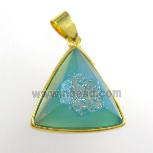 peacock green Druzy Agate triangle pendant